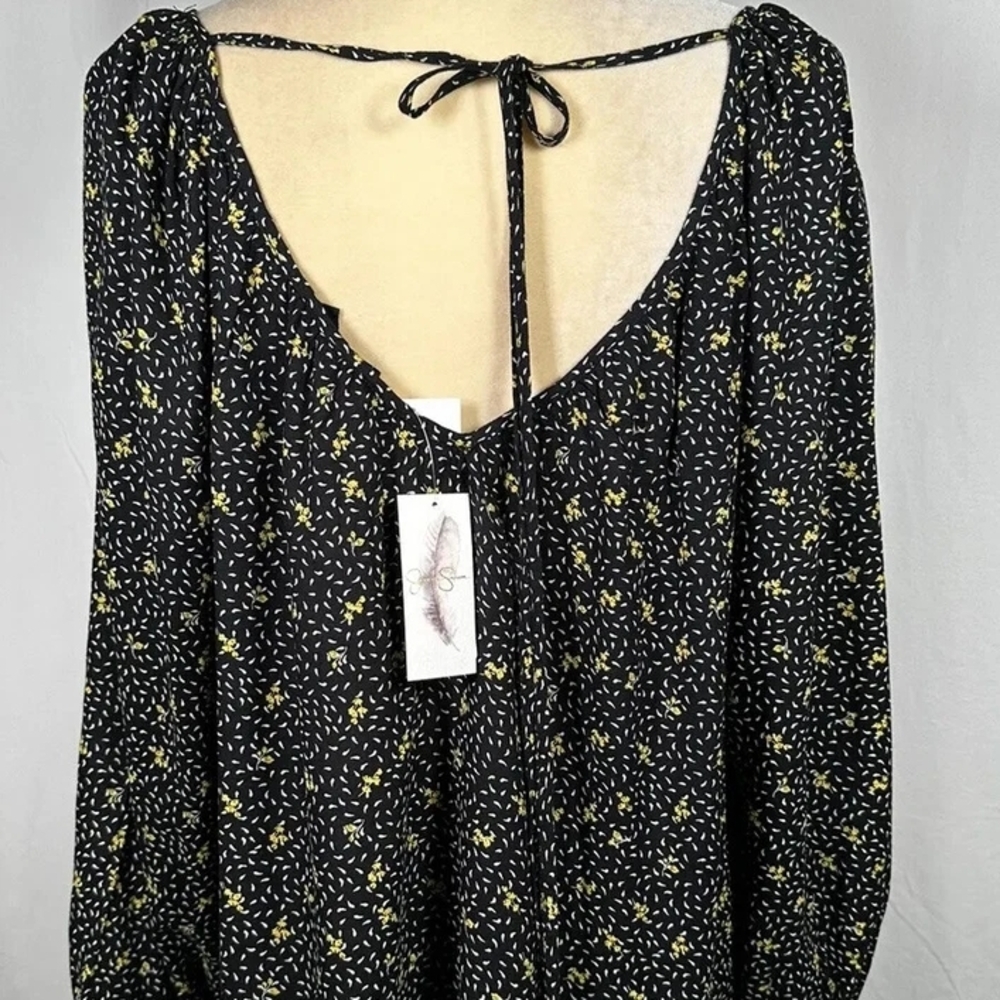 Floral Black and Yellow Tie-Back Blouse